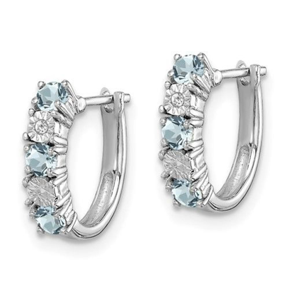 Sterling Silver Rhodium-plated Aquamarine and Diamond Earrings